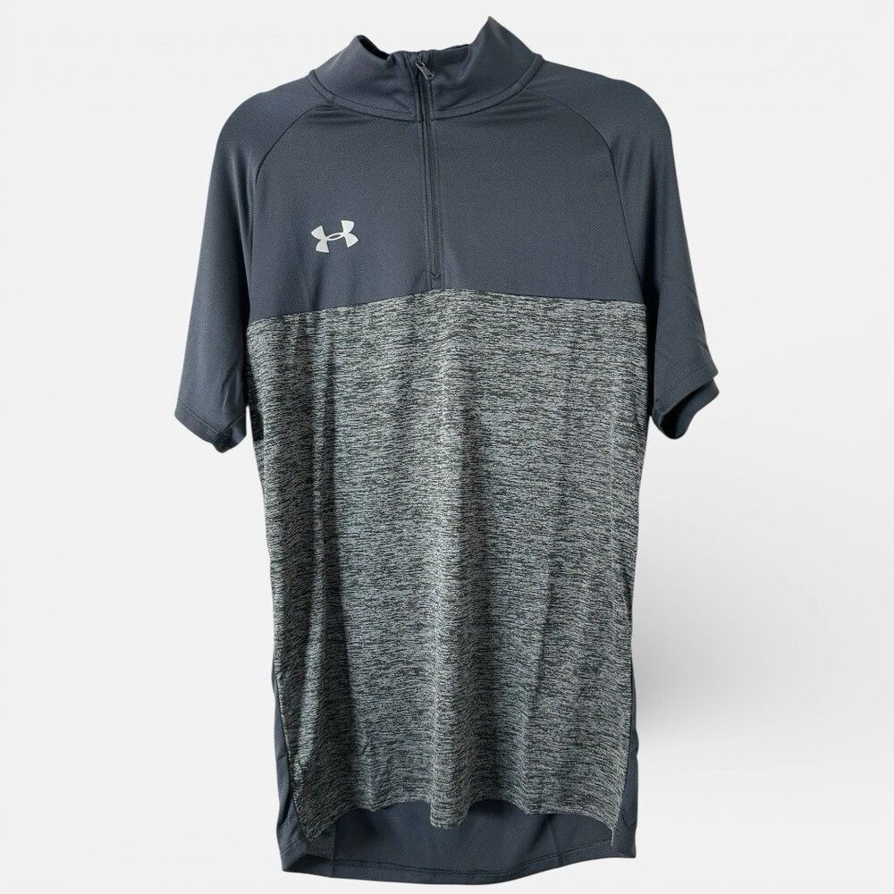 NWT Under Armour Mens Gray Locker Jacquard 1/4 Zip Shirt Short Sleeve Size S